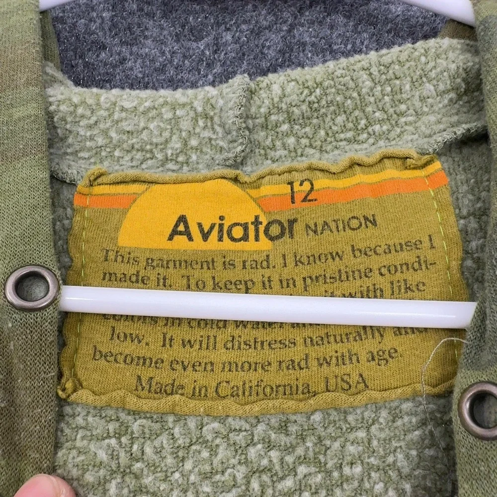 Aviator Nation Sweatsuit Kids 12 Green Camo Cotton Blend Rainbow Zip Up Retro
